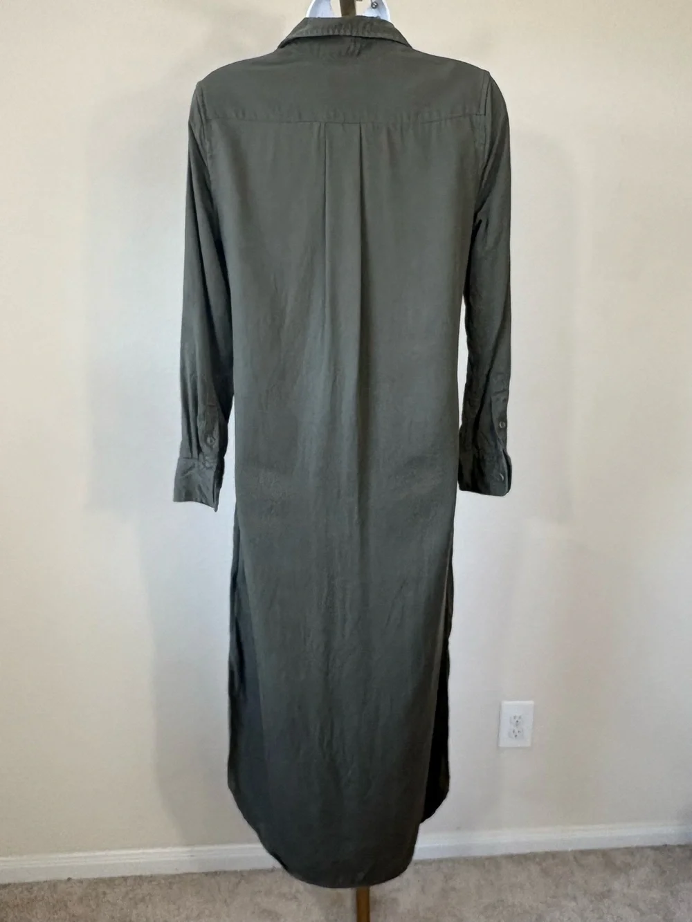 Double RL Ralph Lauren Lyocell Twill Shirt Dress Olive Green Size 1 Maxi Midi